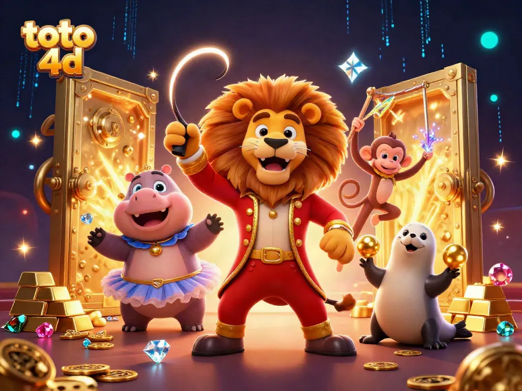 Experience thrilling excitement with toto 4d in this vibrant 3D casino illustration full of dynamic characters and treasures.