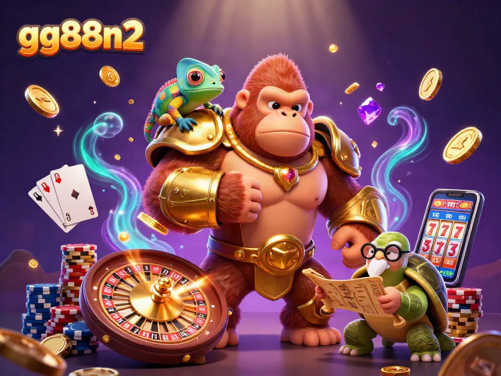 Experience action-packed gaming with gg88n2 in this vibrant casino illustration featuring a gorilla king.