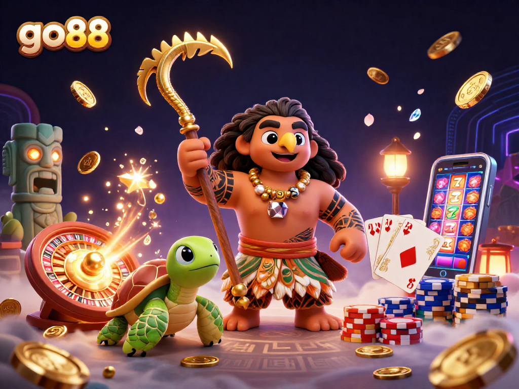 Engage in thrilling gambling at go88 with vibrant casino elements and captivating characters.