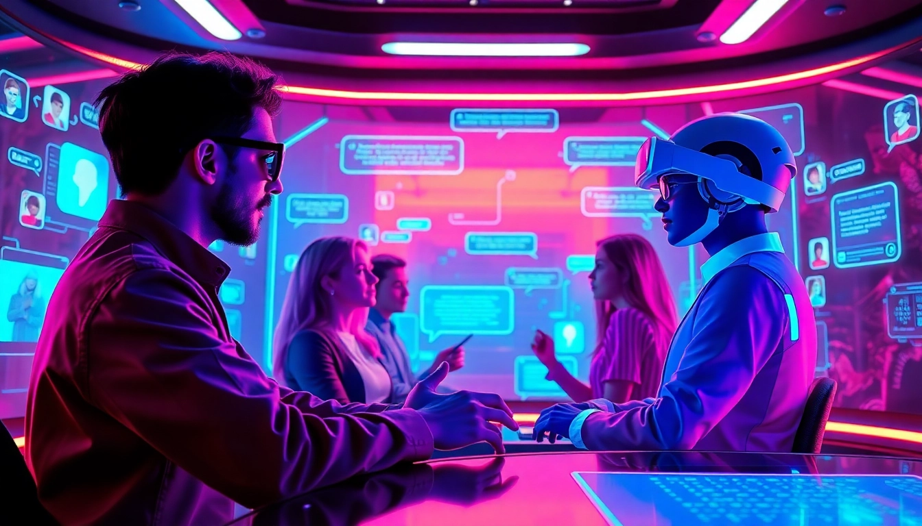 Engaging AI chat scene illustrating crush on ai interactions with futuristic characters.