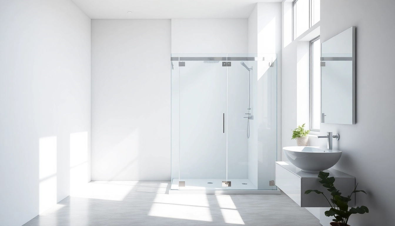 Elegant shower doors sliding in a stylish bathroom showcasing modern design.
