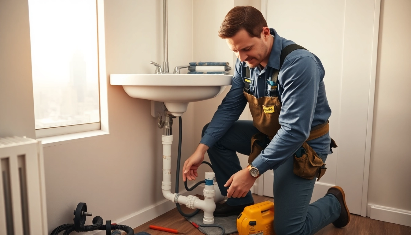Emergency plumbing Manhattan: Professional plumber fixing a burst pipe in a NYC apartment, showcasing reliability.
