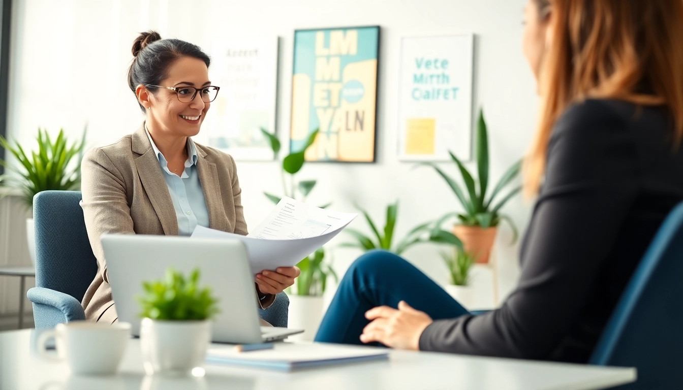 Career coaching session between a coach and client in a supportive environment.