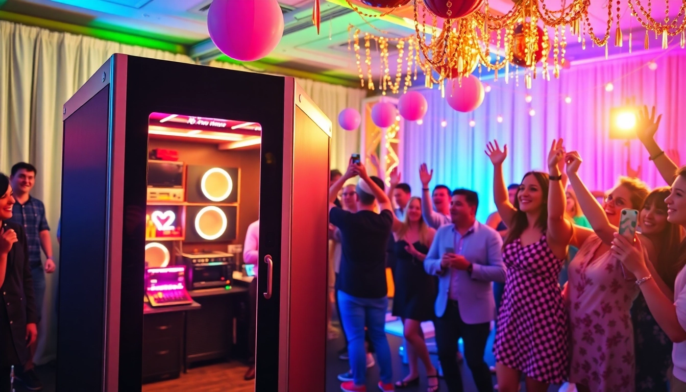 Capture unforgettable moments with a photo booth rental in a lively setting full of joyful guests.
