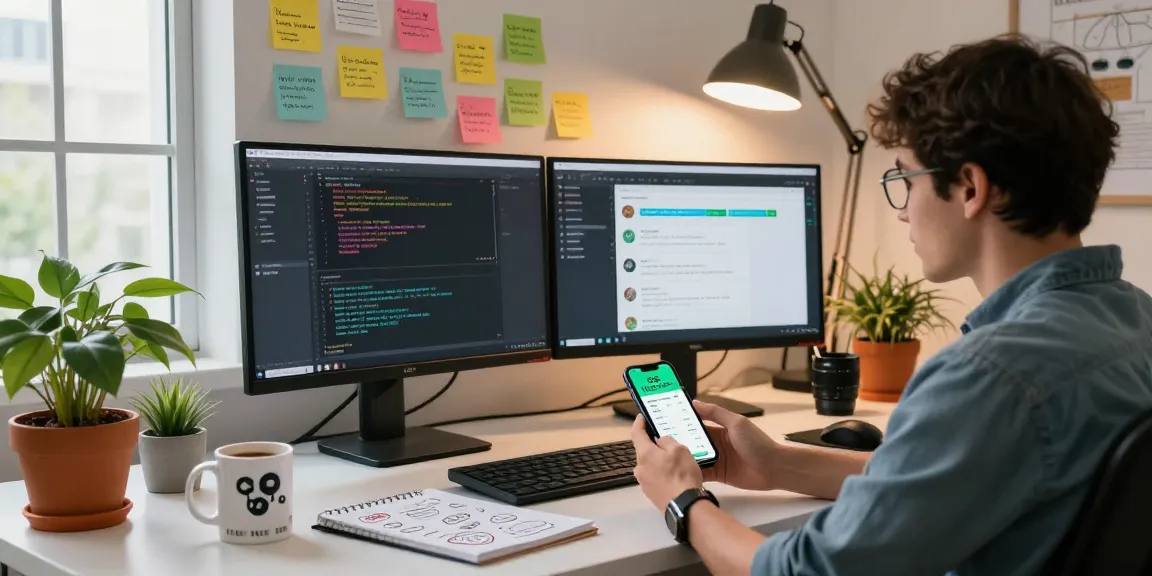 Developer working on GB WhatsApp app features in a modern workspace
