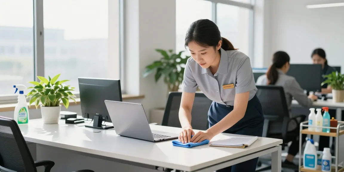 Professional cleaner at work during unterhaltsreinigung bern in a bright office space, demonstrating commitment to cleanliness.