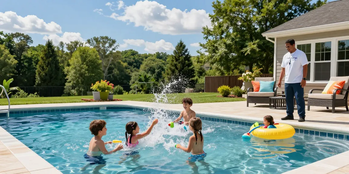 Dolphin Pool Services enhances family enjoyment with professional pool care in a sunny Virginia backyard.